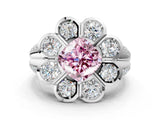 White gold Fancy Pink Cushion  Brilliant Flower Halo Diamond Split Shank Ring_31