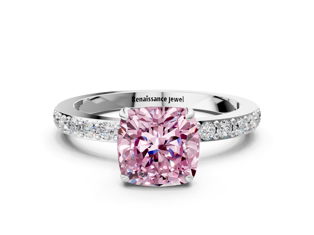 White gold Fancy Pink Cushion  Brilliant Pavé Band Solitaire with Four-Prong Setting_41