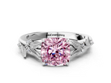 White gold Fancy Pink Cushion  Brilliant Solitaire with Leaf Motif Band and Four-Prong Setting_62