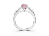 White gold Fancy Pink Cushion  Brilliant Solitaire with Leaf Motif Band and Four-Prong Setting_70