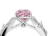 White gold Fancy Pink Cushion  Brilliant Solitaire with Leaf Motif Band and Four-Prong Setting_71