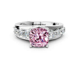 White gold Fancy Pink Cushion  Brilliant Solitaire with Side Stones on a Pave Band and Four-Prong Setting_30