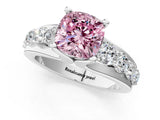 White gold Fancy Pink Cushion  Brilliant Solitaire with Side Stones on a Pave Band and Four-Prong Setting_31