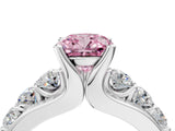 White gold Fancy Pink Cushion  Brilliant Solitaire with Side Stones on a Pave Band and Four-Prong Setting_34