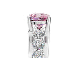 White gold Fancy Pink Cushion  Brilliant Solitaire with Side Stones on a Pave Band and Four-Prong Setting_35