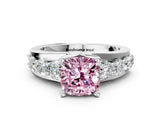 White gold Fancy Pink Cushion  Brilliant Solitaire with Side Stones on a Pave Band and Four-Prong Setting_60