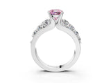 White gold Fancy Pink Cushion  Brilliant Solitaire with Side Stones on a Pave Band and Four-Prong Setting_63