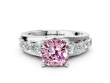 White gold Fancy Pink Cushion  Brilliant Solitaire with Side Stones on a Pave Band and Four-Prong Setting_84