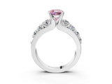 White gold Fancy Pink Cushion  Brilliant Solitaire with Side Stones on a Pave Band and Four-Prong Setting_87