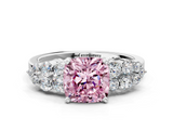White gold Fancy Pink Cushion  Cluster Diamond Engagement Ring with Pavé Band and Four-Prong Setting_46
