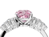 White gold Fancy Pink Cushion  Cluster Diamond Engagement Ring with Pavé Band and Four-Prong Setting_50