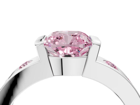 White gold Fancy Pink Cushion Cut Brilliant Channel-Set Diamond Ring with Bezel Prong Setting_10