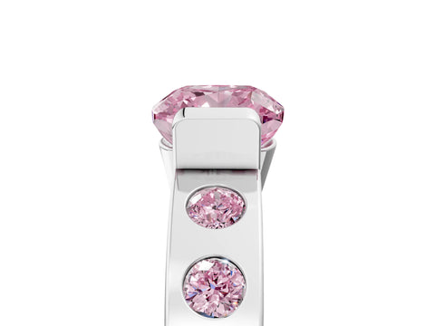 White gold Fancy Pink Cushion Cut Brilliant Channel-Set Diamond Ring with Bezel Prong Setting_11