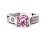 White gold Fancy Pink Cushion Cut Brilliant Channel-Set Diamond Ring with Bezel Prong Setting_12
