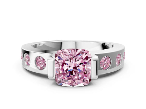 White gold Fancy Pink Cushion Cut Brilliant Channel-Set Diamond Ring with Bezel Prong Setting_12