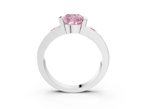 White gold Fancy Pink Cushion Cut Brilliant Channel-Set Diamond Ring with Bezel Prong Setting_15