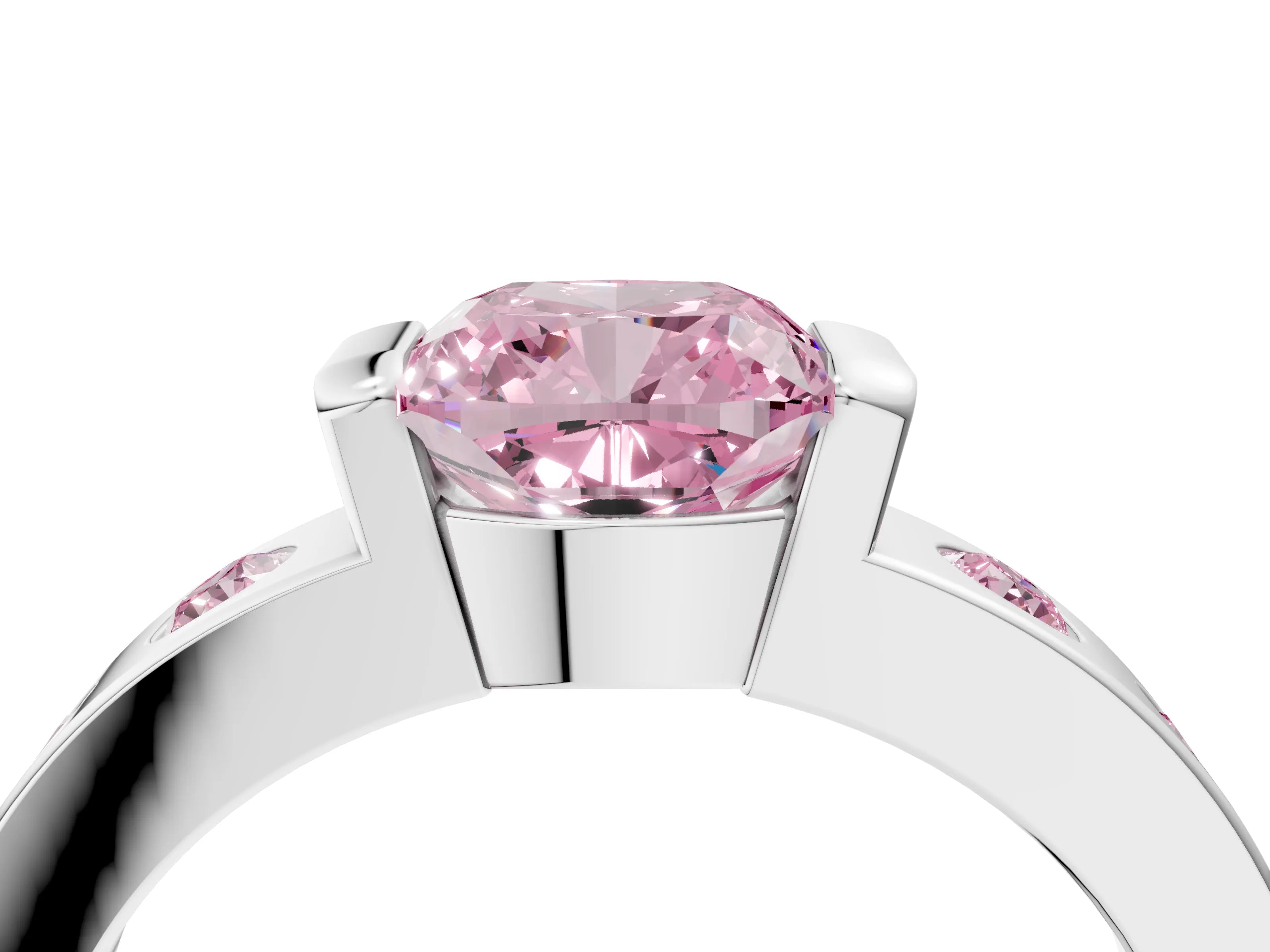 White gold Fancy Pink Cushion Cut Brilliant Channel-Set Diamond Ring with Bezel Prong Setting_16