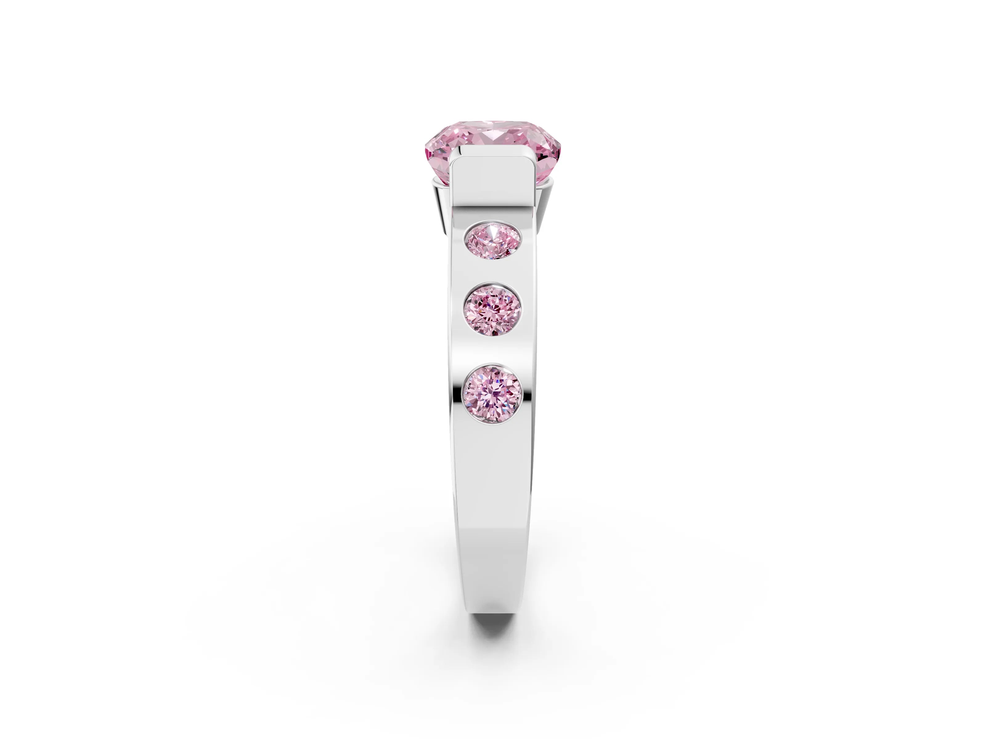 White gold Fancy Pink Cushion Cut Brilliant Channel-Set Diamond Ring with Bezel Prong Setting_2