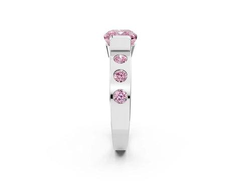 White gold Fancy Pink Cushion Cut Brilliant Channel-Set Diamond Ring with Bezel Prong Setting_2