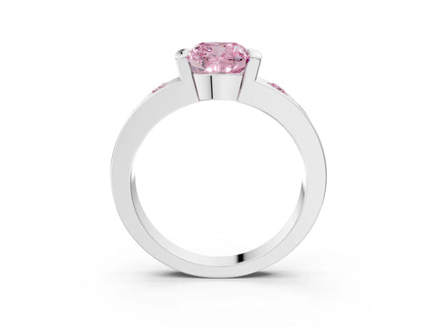 White gold Fancy Pink Cushion Cut Brilliant Channel-Set Diamond Ring with Bezel Prong Setting_3
