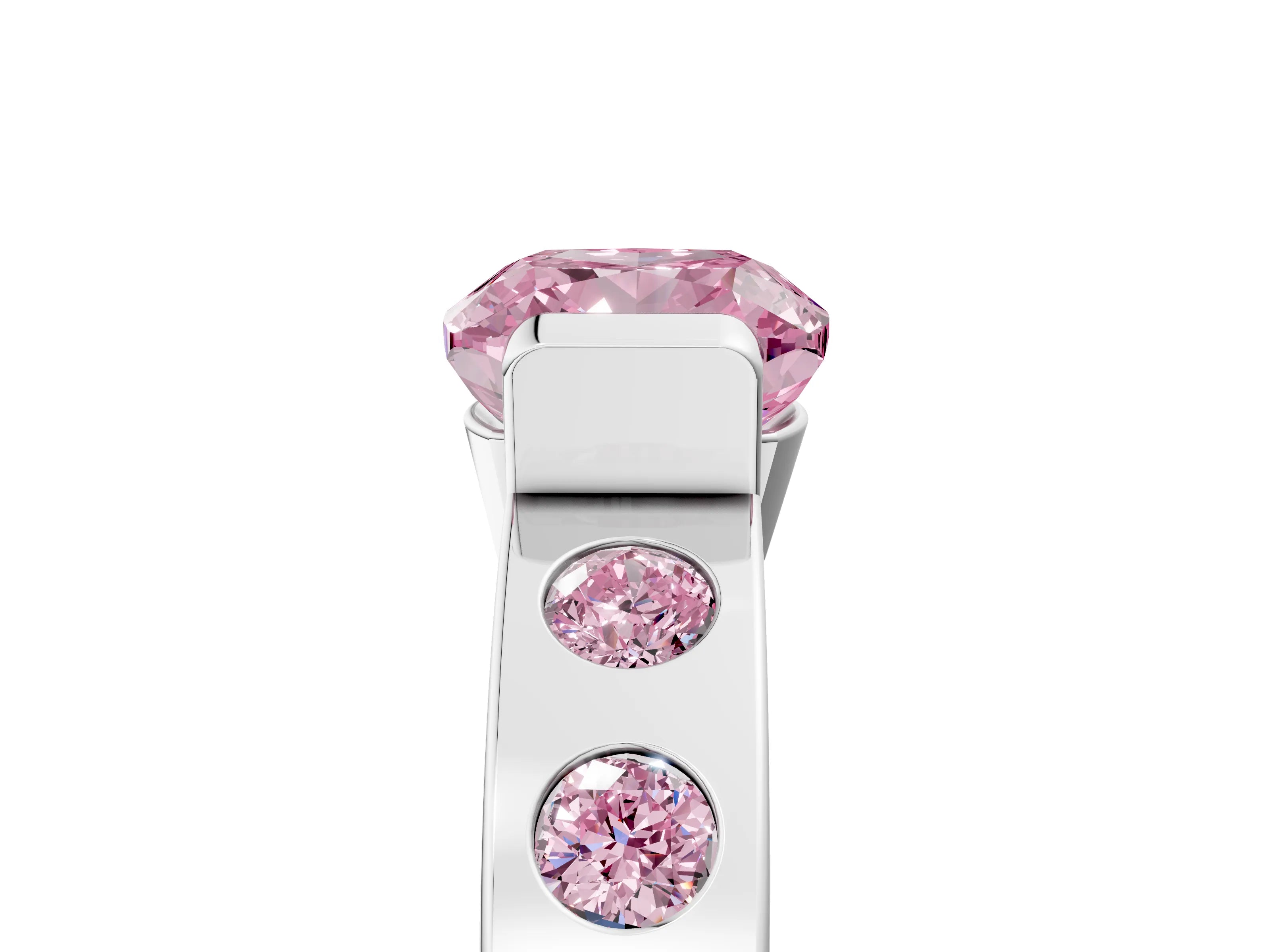 White gold Fancy Pink Cushion Cut Brilliant Channel-Set Diamond Ring with Bezel Prong Setting_5