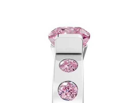 White gold Fancy Pink Cushion Cut Brilliant Channel-Set Diamond Ring with Bezel Prong Setting_5