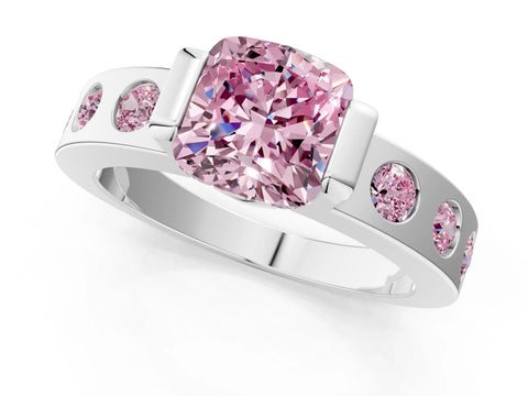 White gold Fancy Pink Cushion Cut Brilliant Channel-Set Diamond Ring with Bezel Prong Setting_7