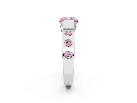 White gold Fancy Pink Cushion Cut Brilliant Channel-Set Diamond Ring with Bezel Prong Setting_8