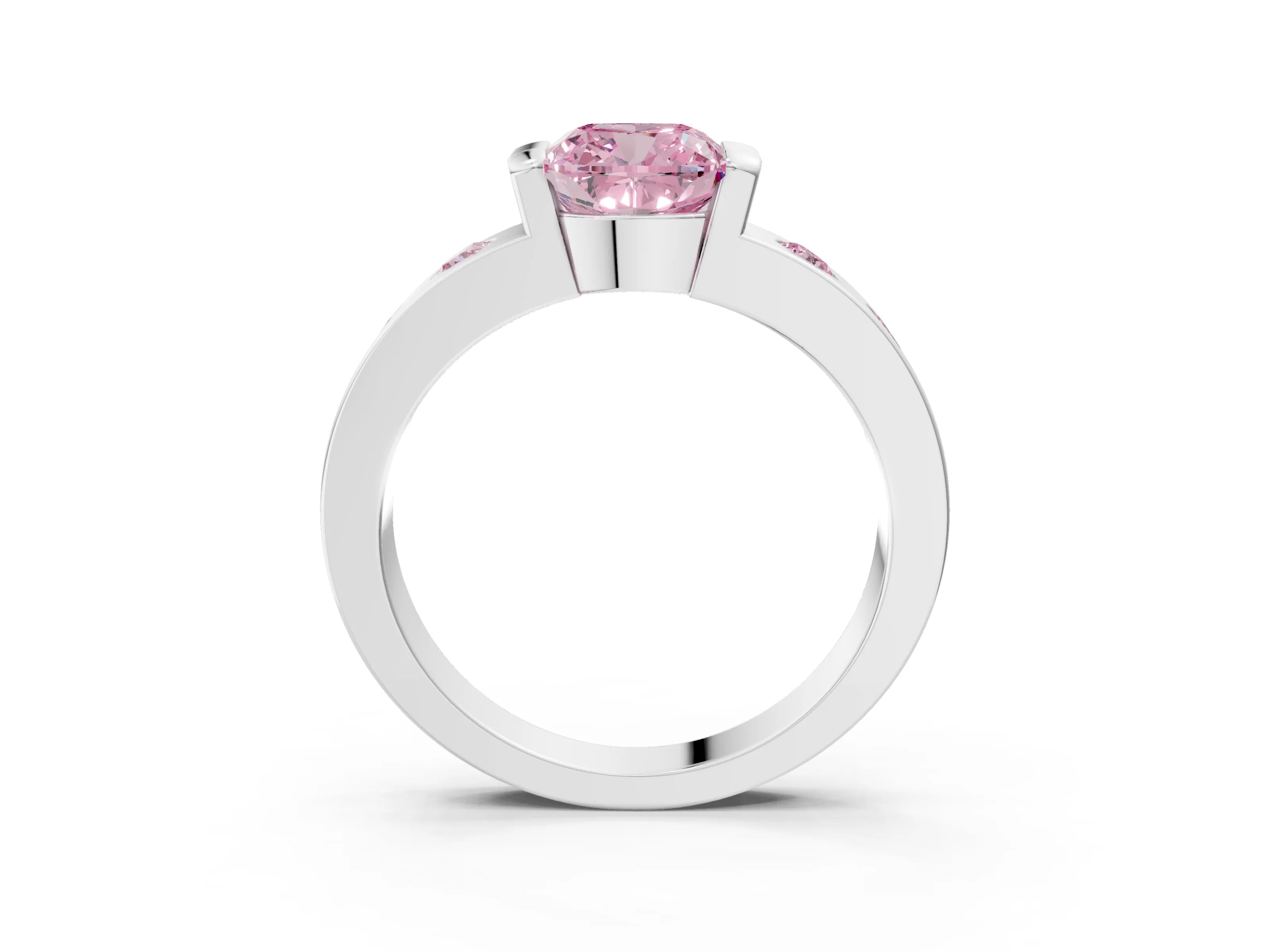 White gold Fancy Pink Cushion Cut Brilliant Channel-Set Diamond Ring with Bezel Prong Setting_9