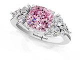 White gold Fancy Pink Cushion Cut Brilliant Diamond Cluster Accent Solitaire Ring with Prong Setting_1