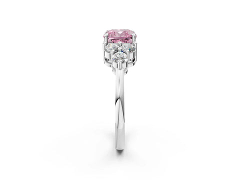 White gold Fancy Pink Cushion Cut Brilliant Diamond Cluster Accent Solitaire Ring with Prong Setting_2