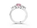 White gold Fancy Pink Cushion Cut Brilliant Diamond Cluster Accent Solitaire Ring with Prong Setting_3