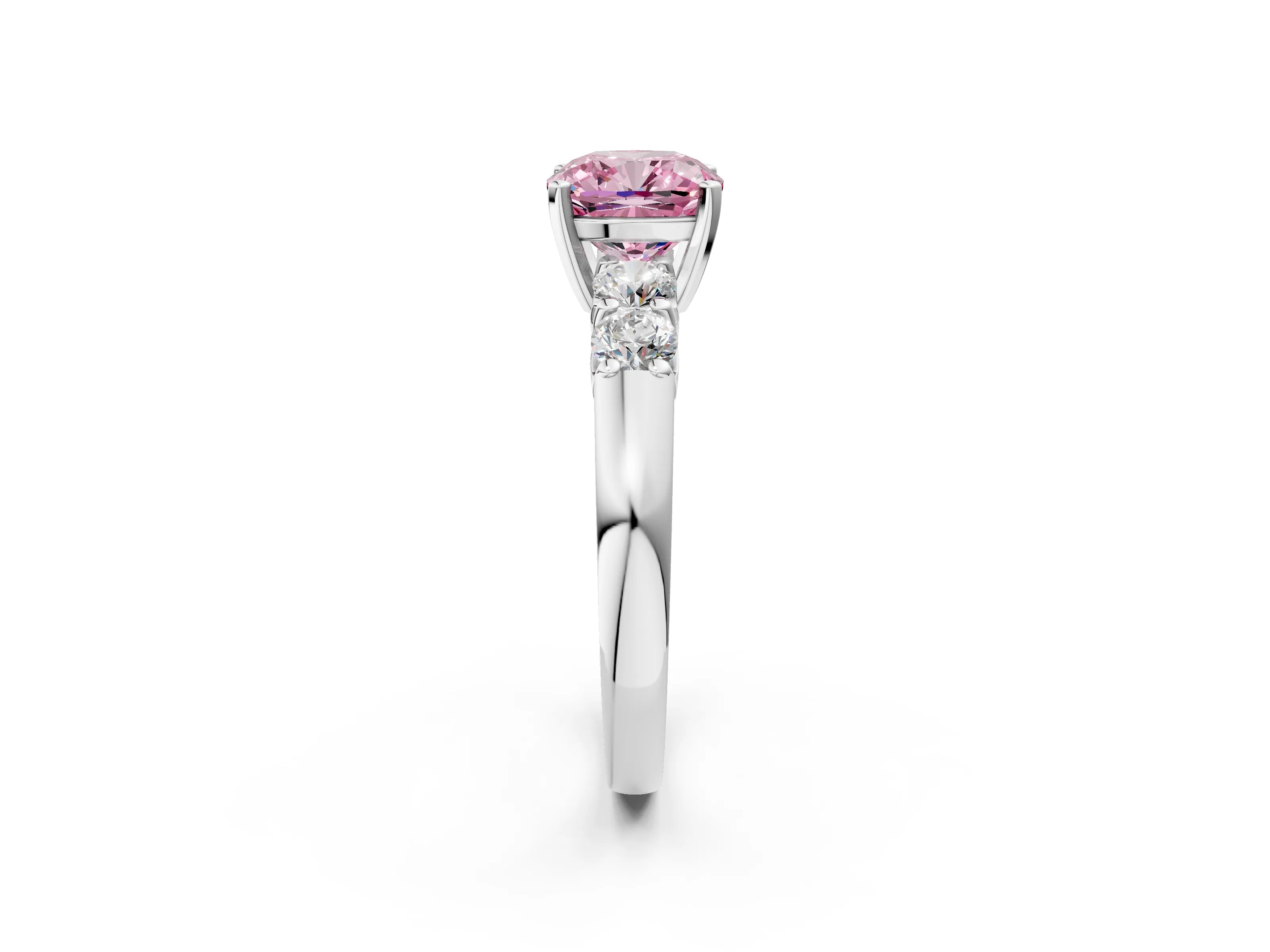 White gold Fancy Pink Cushion Cut Brilliant Diamond Five-Stone Engagement Ring with Prong Setting on a Classic Band_5