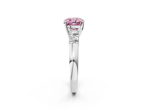 White gold Fancy Pink Cushion Cut Brilliant Diamond Five-Stone Engagement Ring with Prong Setting on a Classic Band_5