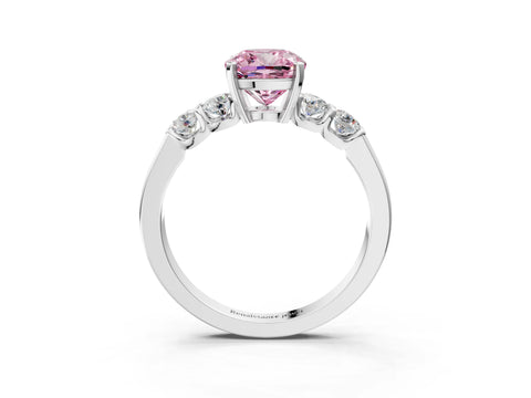 White gold Fancy Pink Cushion Cut Brilliant Diamond Five-Stone Engagement Ring with Prong Setting on a Classic Band_6