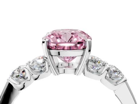 White gold Fancy Pink Cushion Cut Brilliant Diamond Five-Stone Engagement Ring with Prong Setting on a Classic Band_7