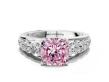 White gold Fancy Pink Cushion Cut Brilliant Diamond Pavé Band with Six-Prong Setting_12