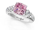 White gold Fancy Pink Cushion Cut Brilliant Diamond Pavé Band with Six-Prong Setting_13