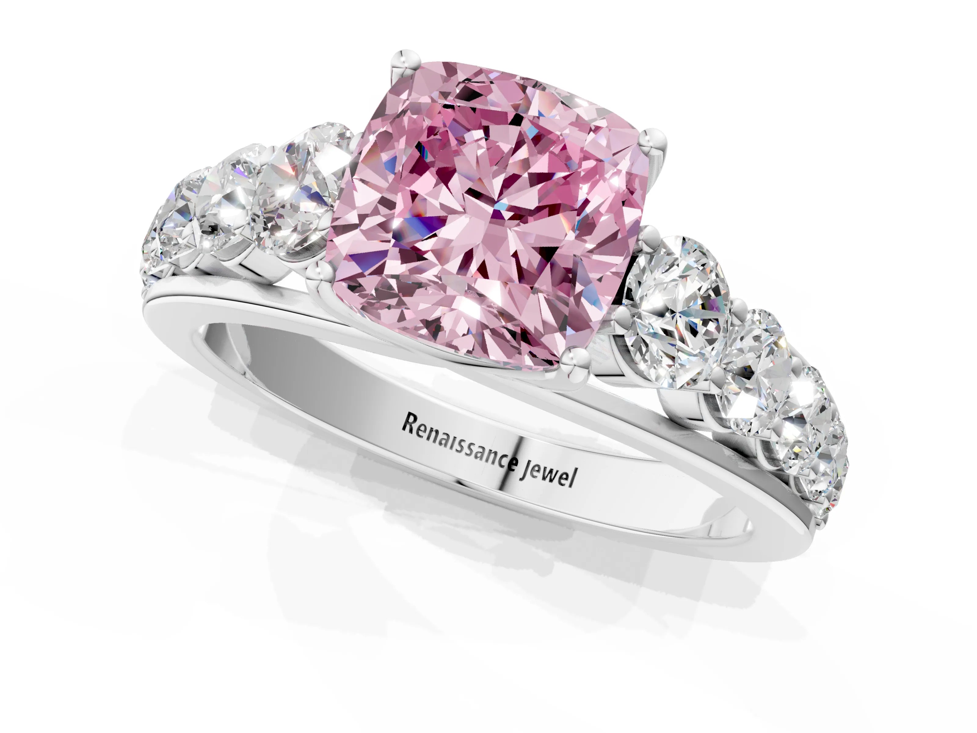 White gold Fancy Pink Cushion Cut Brilliant Diamond Pavé Band with Six-Prong Setting_1