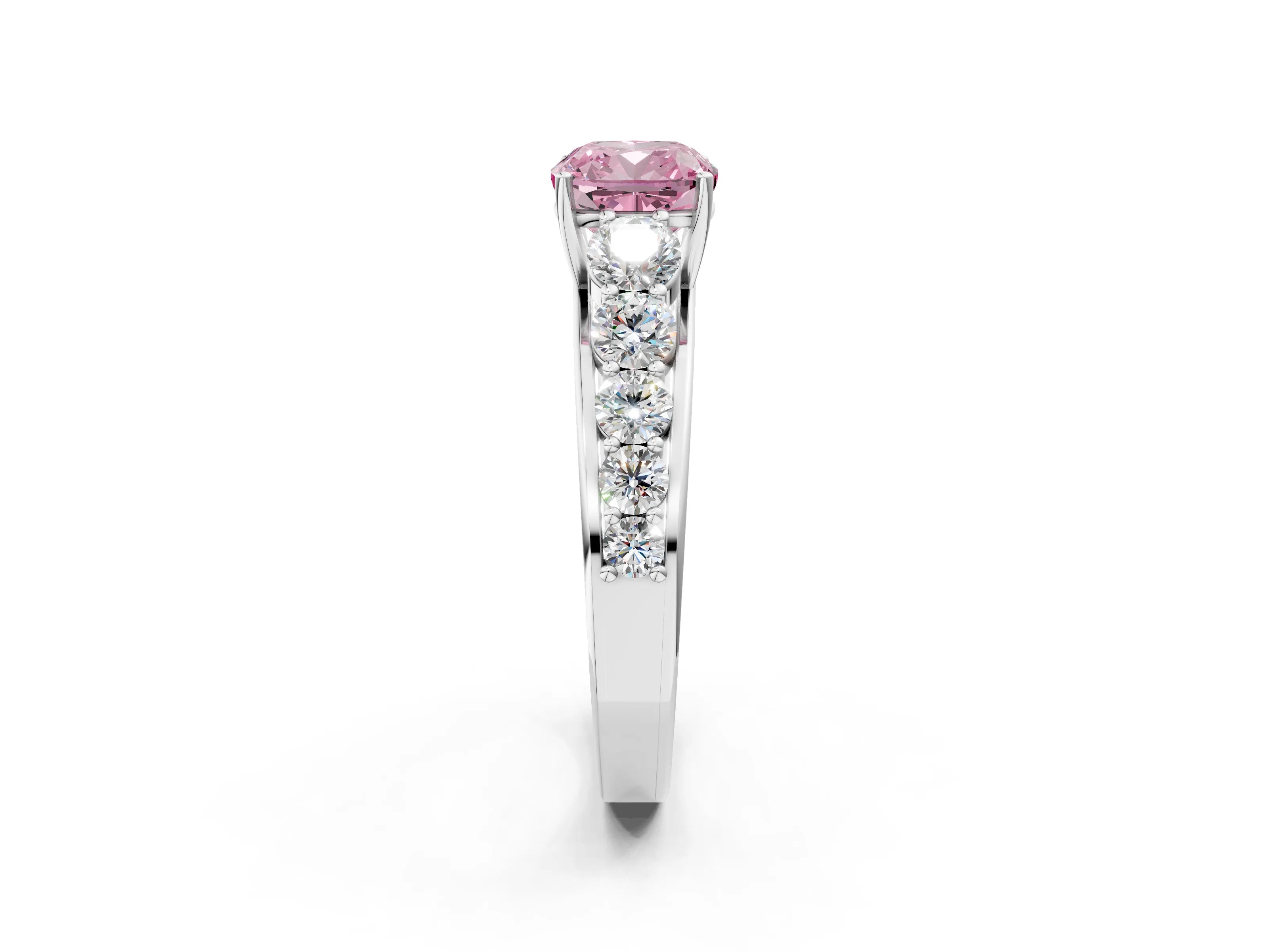 White gold Fancy Pink Cushion Cut Brilliant Diamond Pavé Band with Six-Prong Setting_2