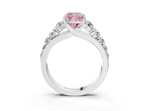 White gold Fancy Pink Cushion Cut Brilliant Diamond Pavé Band with Six-Prong Setting_3