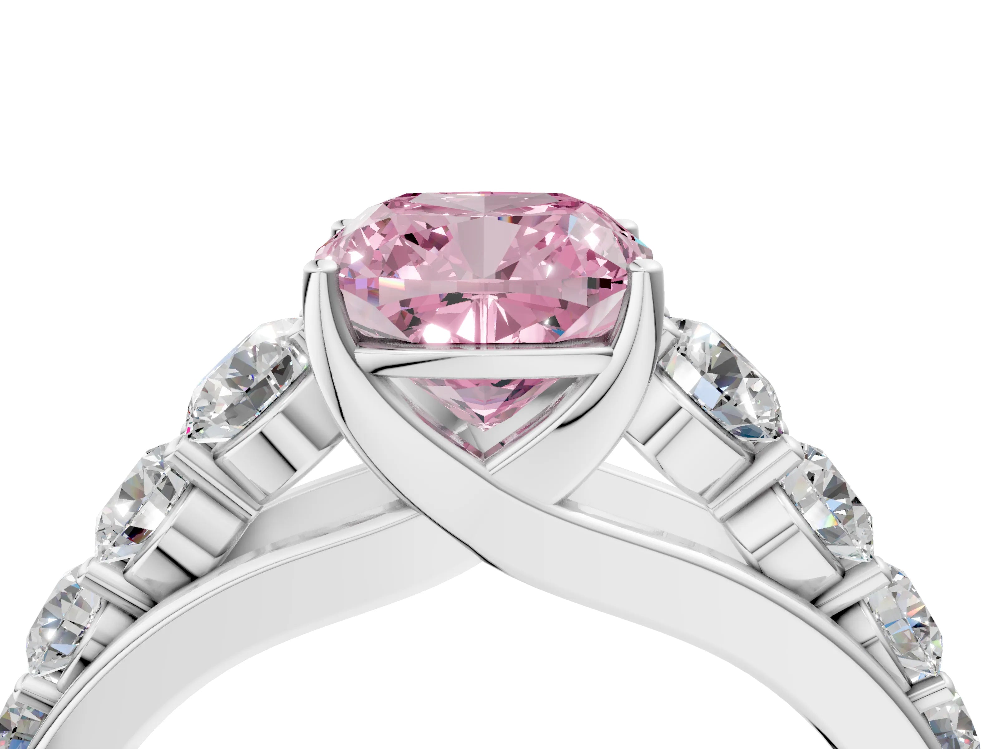 White gold Fancy Pink Cushion Cut Brilliant Diamond Pavé Band with Six-Prong Setting_4