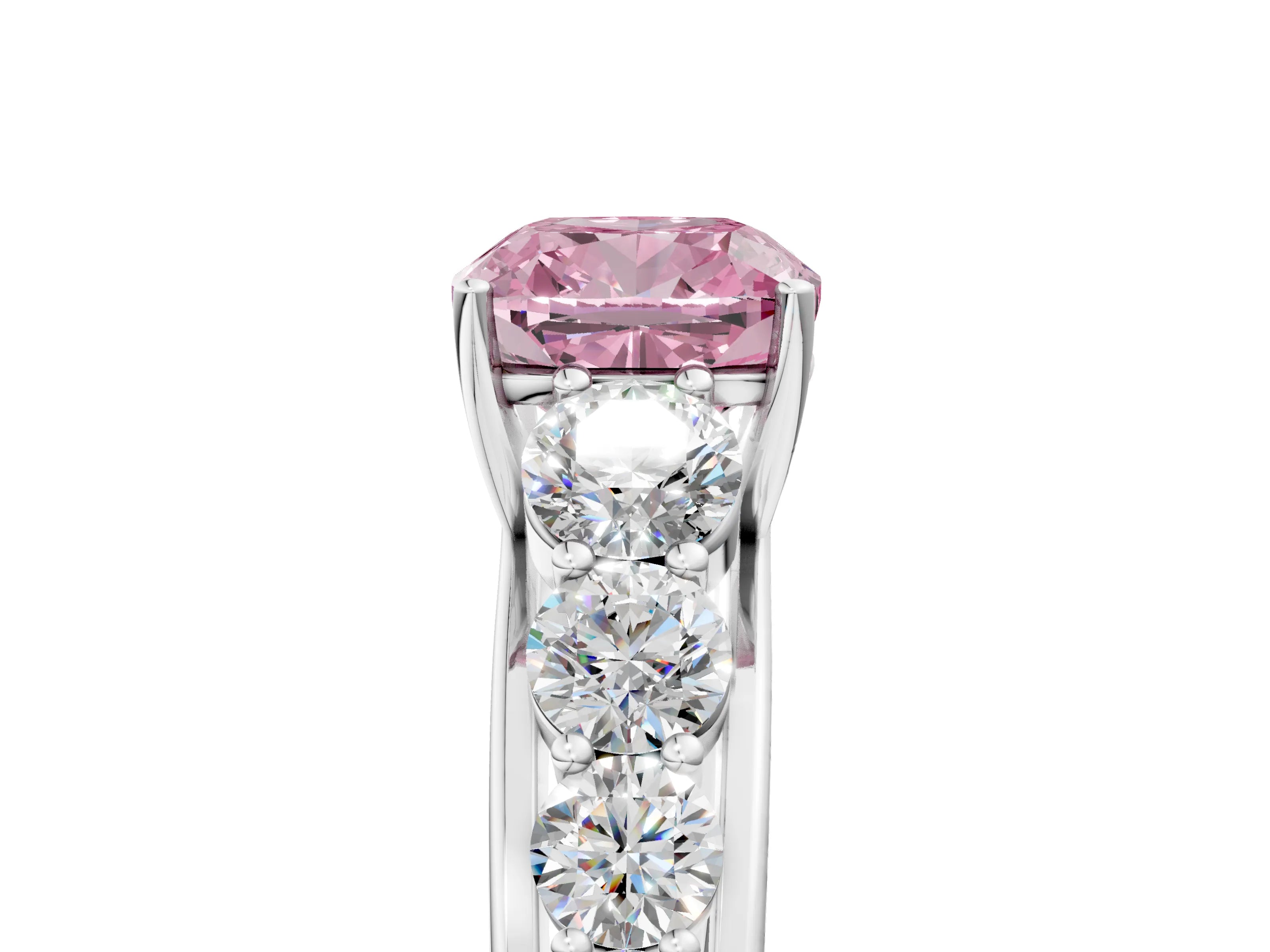 White gold Fancy Pink Cushion Cut Brilliant Diamond Pavé Band with Six-Prong Setting_5
