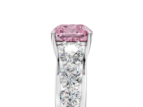 White gold Fancy Pink Cushion Cut Brilliant Diamond Pavé Band with Six-Prong Setting_5