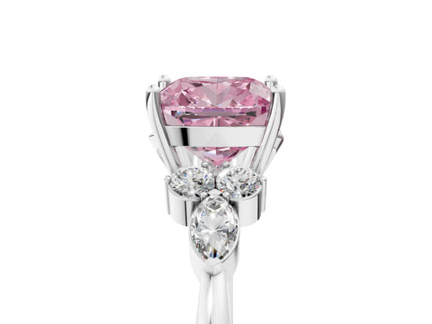 White gold Fancy Pink Cushion Cut Brilliant Diamond Solitaire Ring with Pear Side Stones and Four-Prong Setting_11
