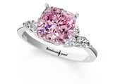 White gold Fancy Pink Cushion Cut Brilliant Diamond Solitaire Ring with Pear Side Stones and Four-Prong Setting_7