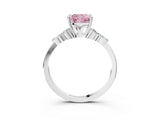 White gold Fancy Pink Cushion Cut Brilliant Diamond Solitaire Ring with Pear Side Stones and Four-Prong Setting_9