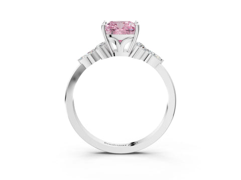 White gold Fancy Pink Cushion Cut Brilliant Diamond Solitaire Ring with Pear Side Stones and Four-Prong Setting_9