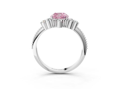 White gold Fancy Pink Cushion Cut Brilliant Diamond with Cluster Setting on a Beaded Band and Four-Prong Setting_3