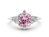 White gold Fancy Pink Cushion Cut Brilliant Diamond with Cluster Setting on a Beaded Band and Four-Prong Setting_54